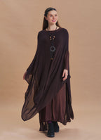 Boat Neck Asymmetrical Double Layer Brown Knit Maxi Dress