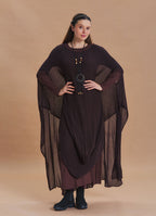 Boat Neck Asymmetrical Double Layer Brown Knit Maxi Dress