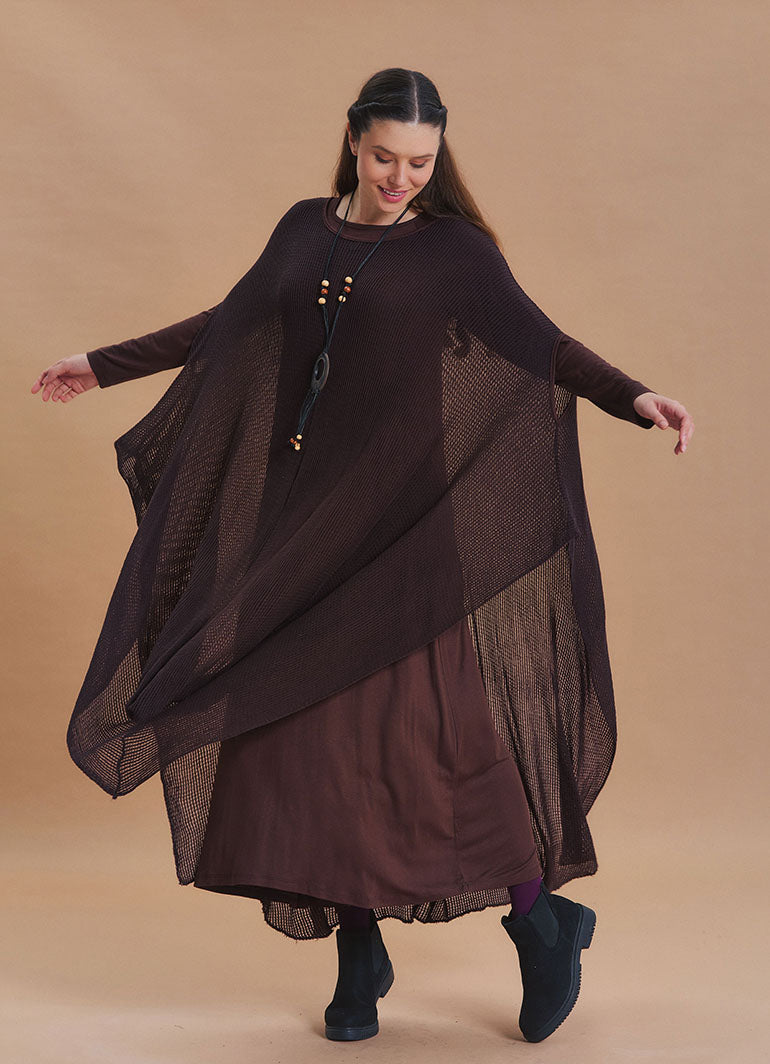 Boat Neck Asymmetrical Double Layer Brown Knit Maxi Dress