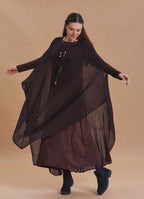 Boat Neck Asymmetrical Double Layer Brown Knit Maxi Dress