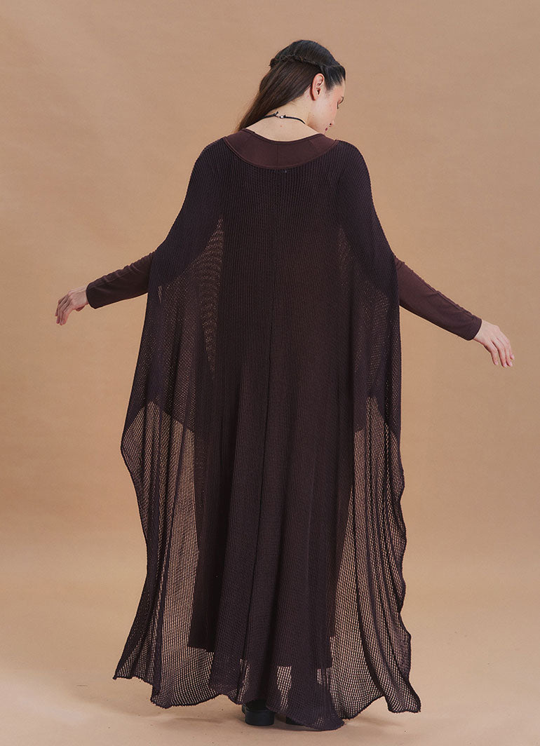 Boat Neck Asymmetrical Double Layer Brown Knit Maxi Dress