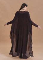 Boat Neck Asymmetrical Double Layer Brown Knit Maxi Dress