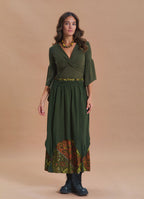Elastic Waist Double Layer Green Print Asymmetrical Skirt