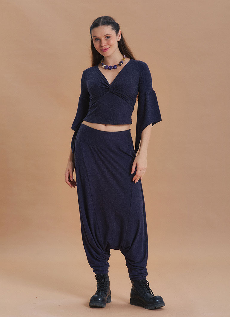 Low Rise Elasticated Crotch Navy Womens Winter Trousers