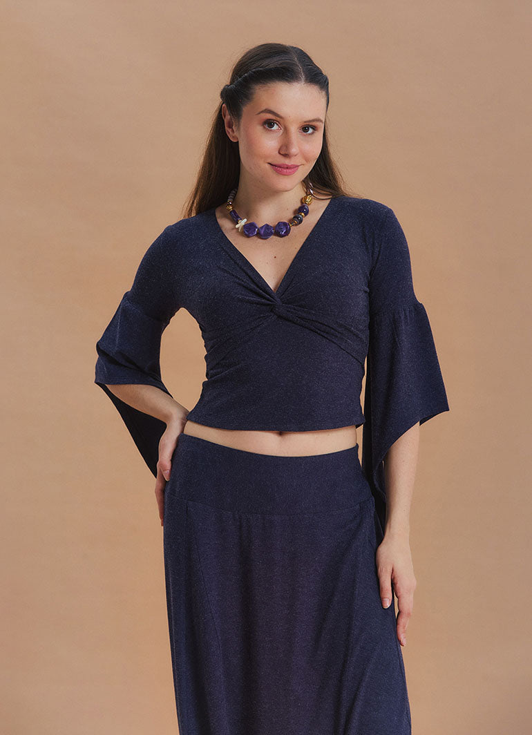 Double Breasted Half Sleeve Navy Winter Blouse