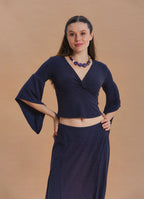 Double Breasted Half Sleeve Navy Winter Blouse