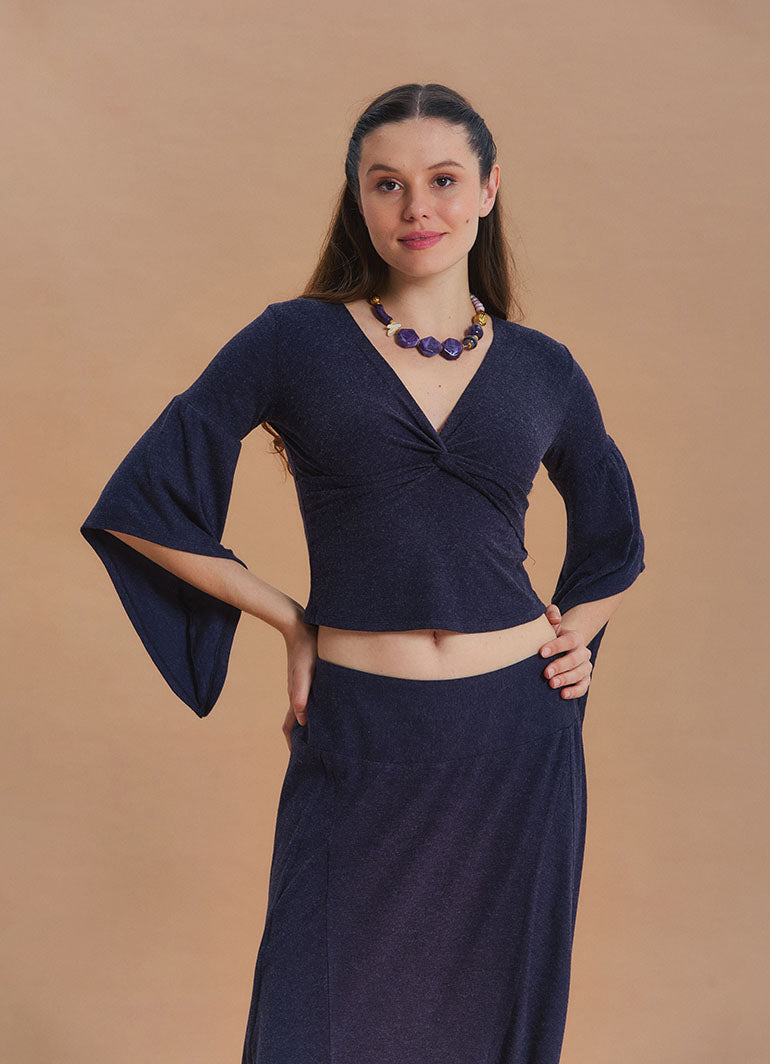 Double Breasted Half Sleeve Navy Winter Blouse