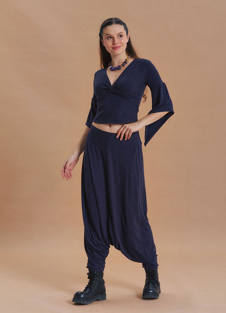 Low Rise Elasticated Crotch Navy Womens Winter Trousers