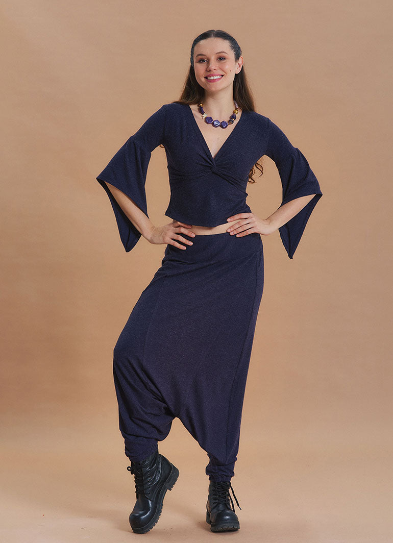 Double Breasted Half Sleeve Navy Winter Blouse