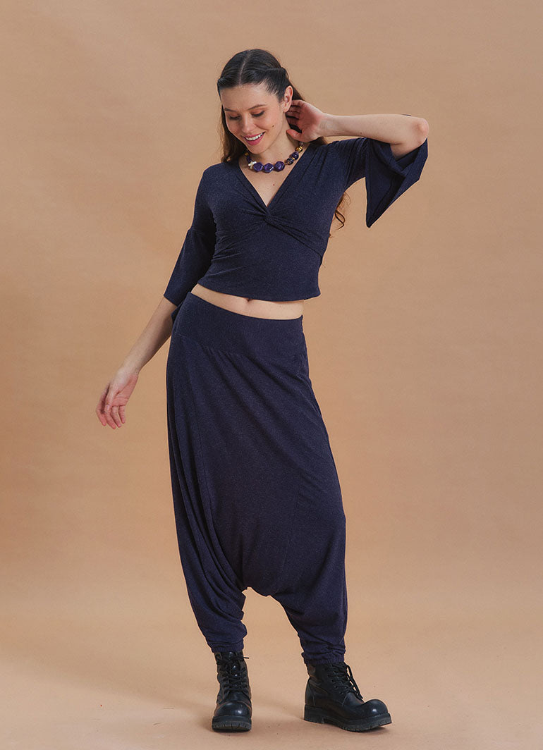 Low Rise Elasticated Crotch Navy Womens Winter Trousers