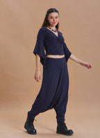 Low Rise Elasticated Crotch Navy Womens Winter Trousers