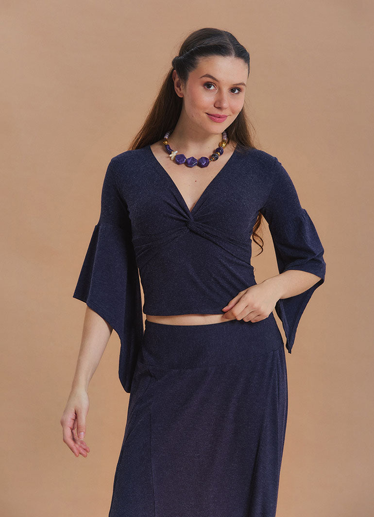 Double Breasted Half Sleeve Navy Winter Blouse