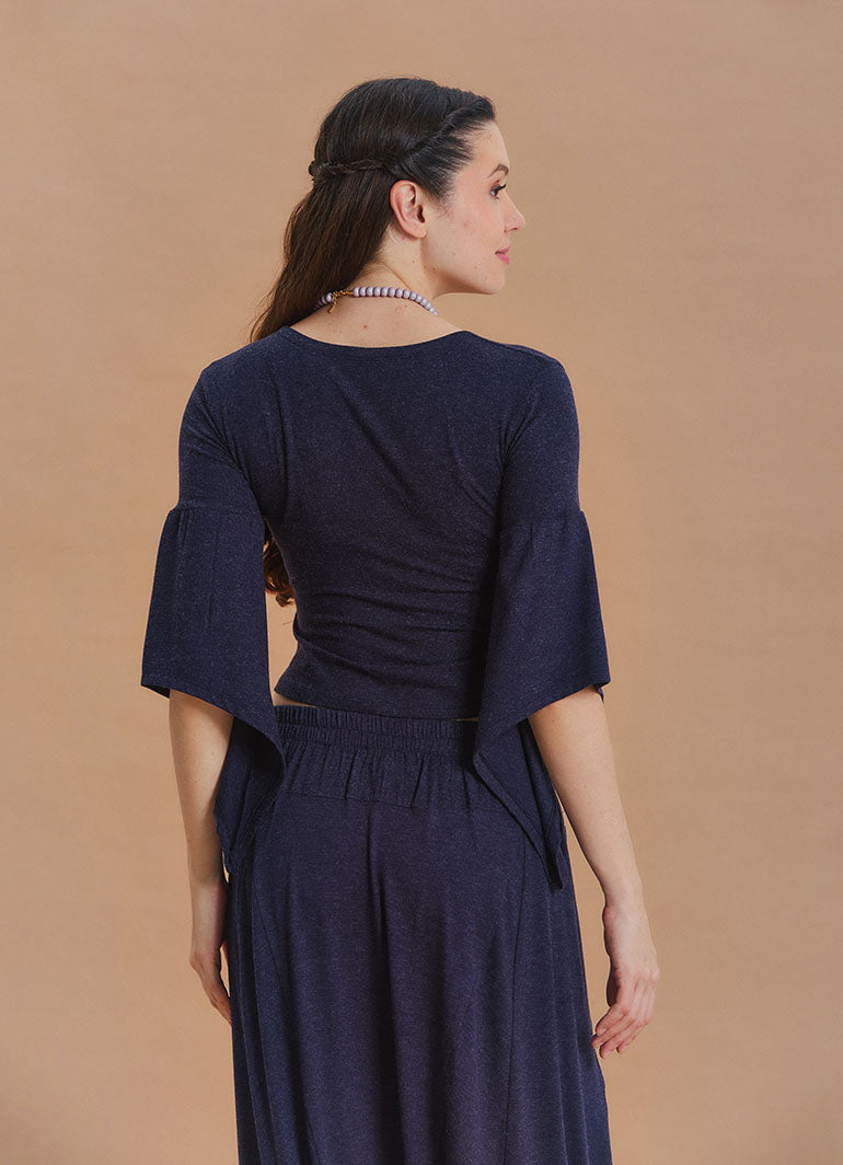 Double Breasted Half Sleeve Navy Winter Blouse