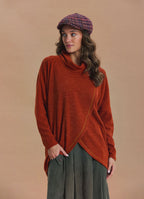 Cowl Neck Wrap Front Terracotta Knit Cardigan