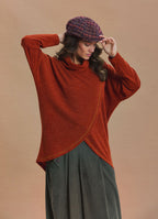 Cowl Neck Wrap Front Terracotta Knit Cardigan