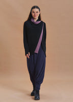 Cowl Neck Thumbhole Sleeve Black Lilac Long Knit Cardigan