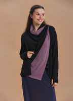 Cowl Neck Thumbhole Sleeve Black Lilac Long Knit Cardigan