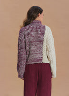 Turtleneck Mixed Knit Burgundy Womens Sweater