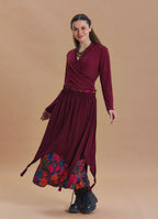 Elastic Waist Double Layer Black Floral Asymmetrical Skirt