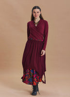 Elastic Waist Double Layer Black Floral Asymmetrical Skirt