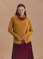 Cowl Neck Thumbhole Sleeve Yellow Long Knit Cardigan