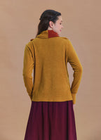 Cowl Neck Thumbhole Sleeve Yellow Long Knit Cardigan