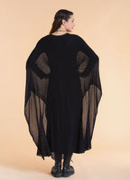 Boat Neck Asymmetrical Double Layer Black Knit Maxi Dress
