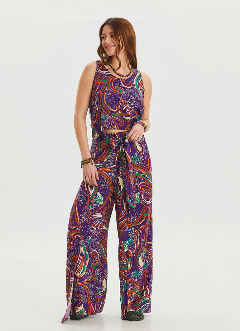 Boat Neck Backless Purple Authentic Jumpsuit 4535