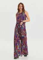 Boat Neck Backless Purple Authentic Jumpsuit 4535