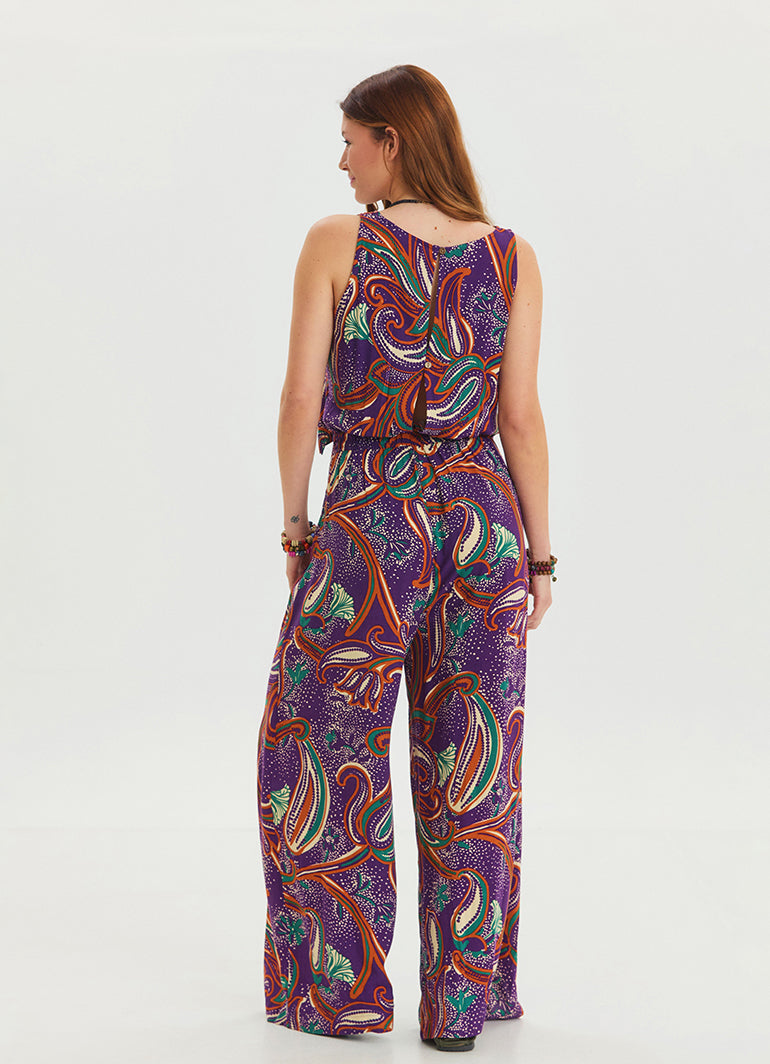Boat Neck Backless Purple Authentic Jumpsuit 4535