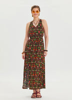 V Neck Slit Green Floral Dress 4643
