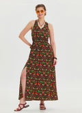 V Neck Slit Green Floral Dress 4643