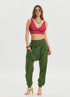 Lace Up Open Back Adjustable Red Crop Blouse 4647
