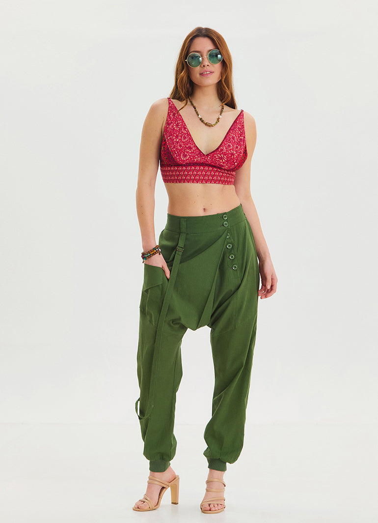 Lace Up Open Back Adjustable Red Crop Blouse 4647