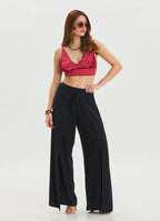 Black Bohemian Trousers with Elastic Waist and Tie Detail 4474