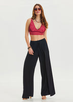 Black Bohemian Trousers with Elastic Waist and Tie Detail 4474