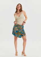 Double Breasted Elastic Waist Petrol Summer Trousers 4546