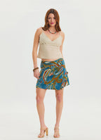 Double Breasted Elastic Waist Petrol Summer Trousers 4546
