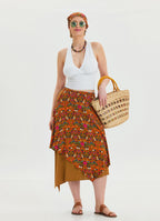 Mustard Bohemian Skirt with Elastic Waist and Tie Detail 4520