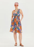 V Neck Robe Blue Patterned Casual Dress 4512