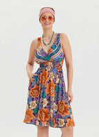 V Neck Robe Blue Patterned Casual Dress 4512