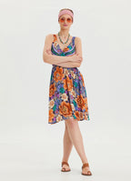 V Neck Robe Blue Patterned Casual Dress 4512