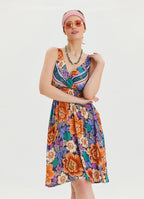 V Neck Robe Blue Patterned Casual Dress 4512