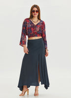 Zipper Detailed Slit Anthracite Asymmetric Skirt 4637