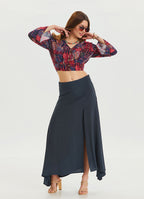 Zipper Detailed Slit Anthracite Asymmetric Skirt 4637