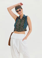 Shirt Collar Button Detailed Navy Blue Summer Blouse 4631