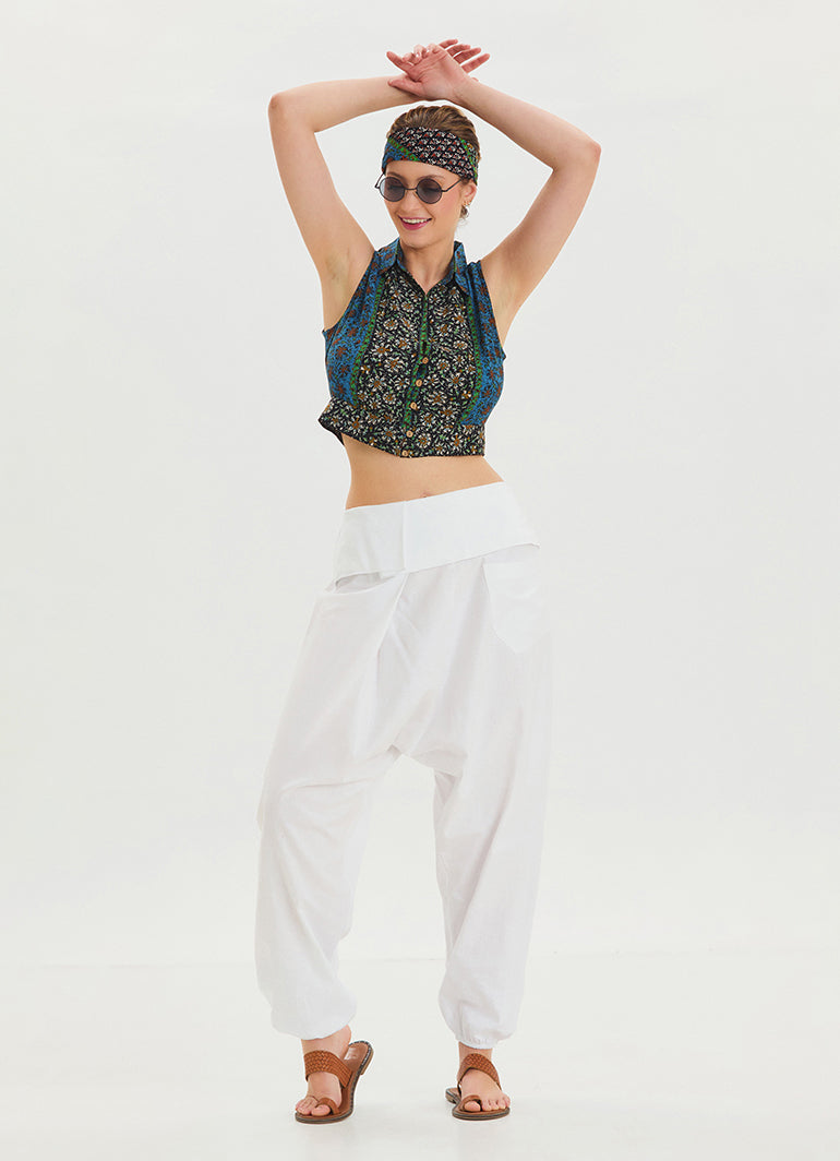 White Bohemian Shalwar with Belt Detail and Pocket 4467
