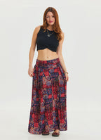 Red Ethnic Skirt with Elastic Waist and Drape Detail 4492