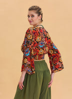 V Neck Button Detailed Black Authentic Blouse 4609