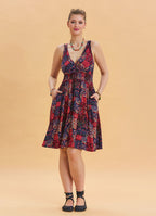 V Neck Robe Red Patterned Ethnic Dress 4515
